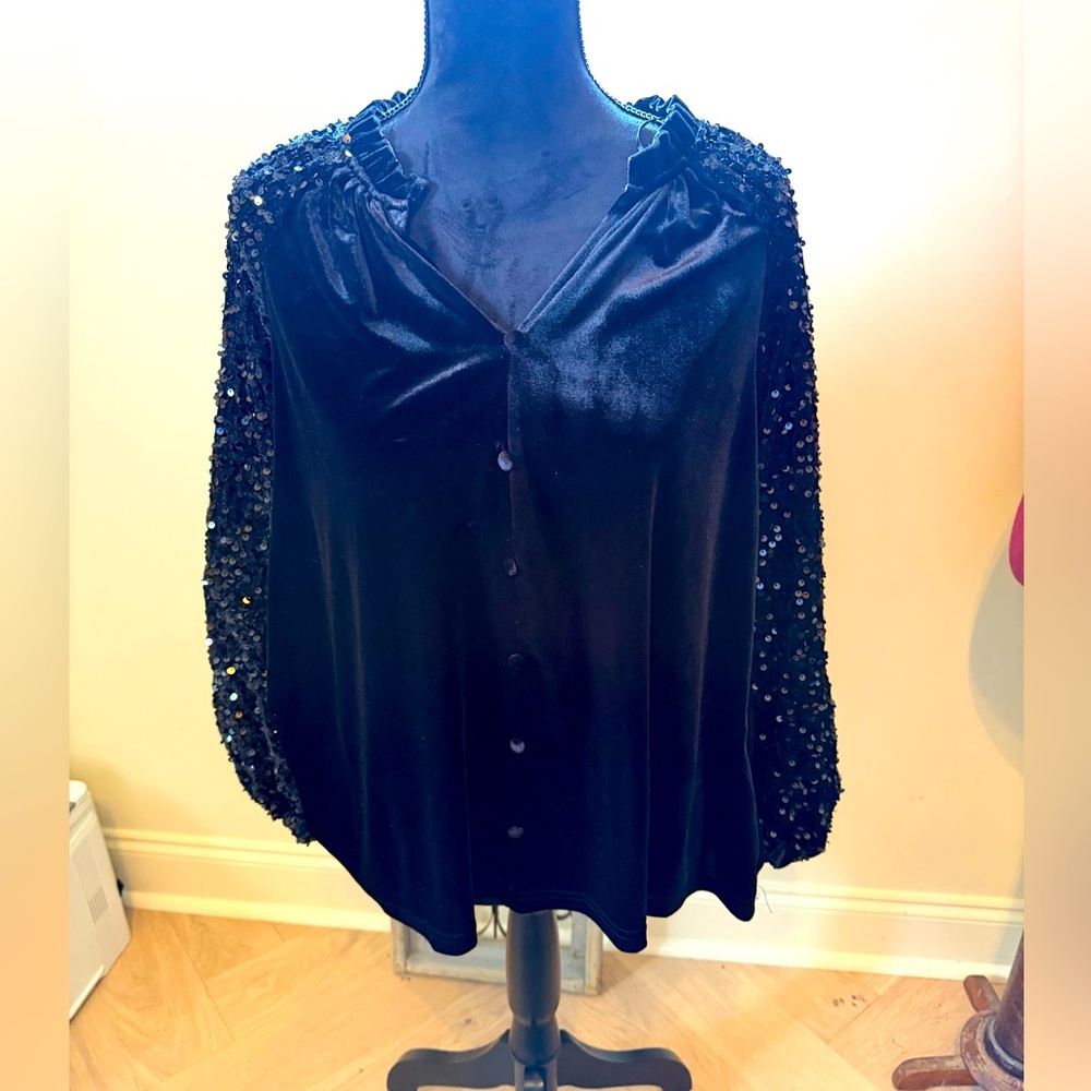 Black Sequin Sleeve UmgeeVelvet Top